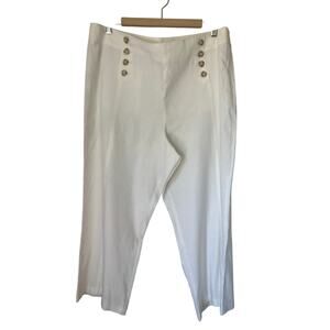 J. Jill Love Linen White Pants Turtleshell Buttons Wide Leg Ankle Length Coastal